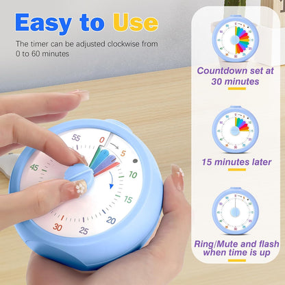 Visual Timer for Kids, 60 Minute Time Digital Pomodoro Timer Countdown with Silent Pause Function for Classroom Kitchen Study Cooking Meetings ADHD Rainbow Pattern(Blue)