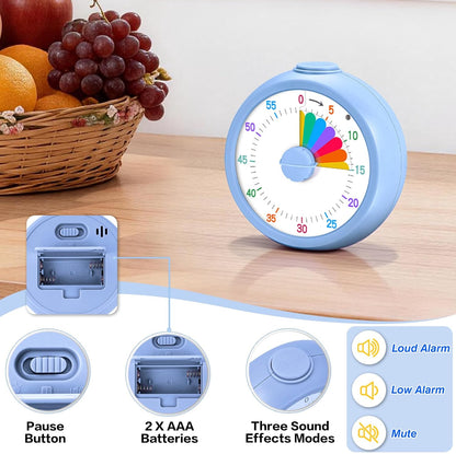 Visual Timer for Kids, 60 Minute Time Digital Pomodoro Timer Countdown with Silent Pause Function for Classroom Kitchen Study Cooking Meetings ADHD Rainbow Pattern(Blue)