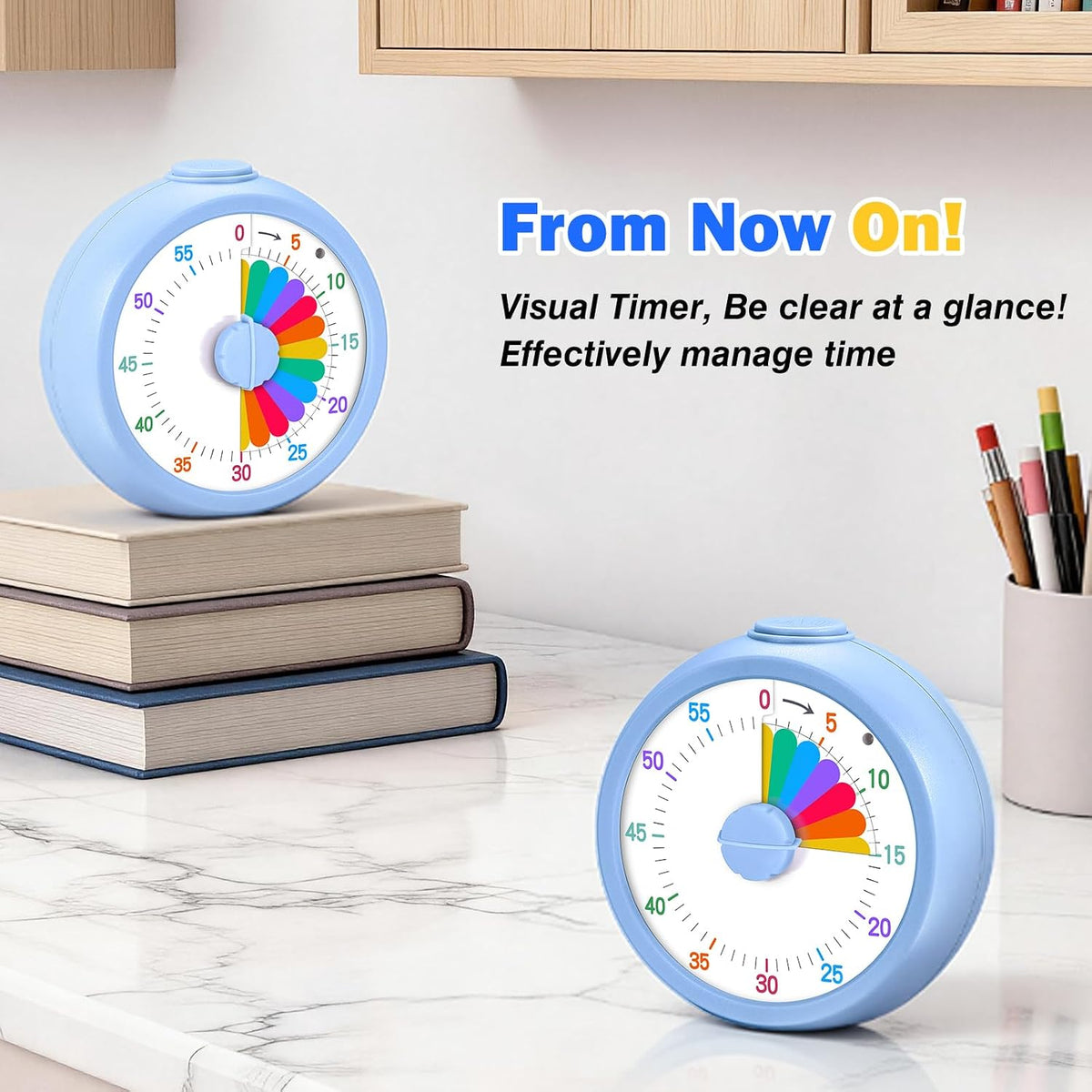Visual Timer for Kids, 60 Minute Time Digital Pomodoro Timer Countdown with Silent Pause Function for Classroom Kitchen Study Cooking Meetings ADHD Rainbow Pattern(Blue)