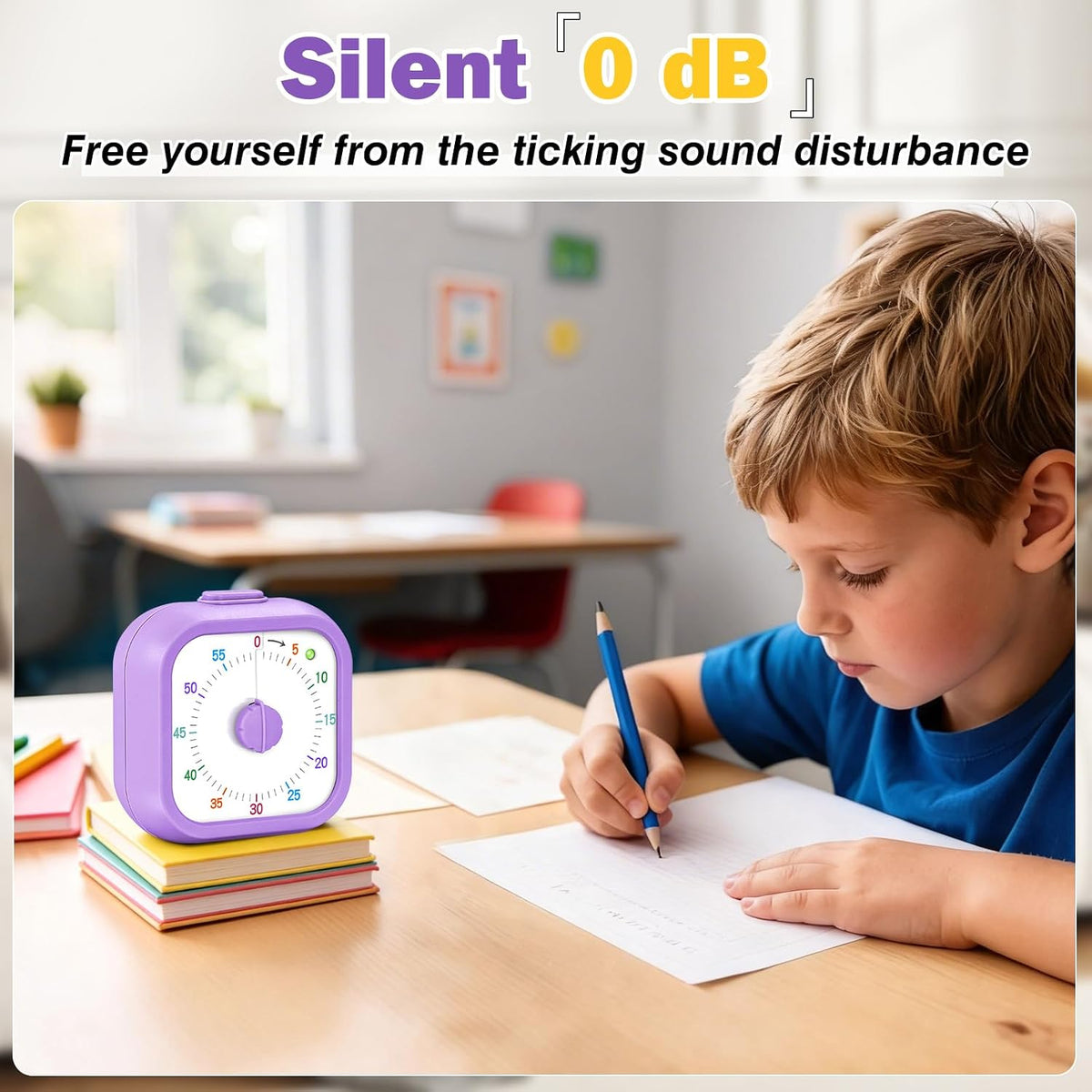 Visual Timer for Kids, 60 Minute Time Digital Pomodoro Timer Countdown with Silent Pause Function for Classroom Kitchen Study Cooking Meetings ADHD Rainbow Pattern(Blue)