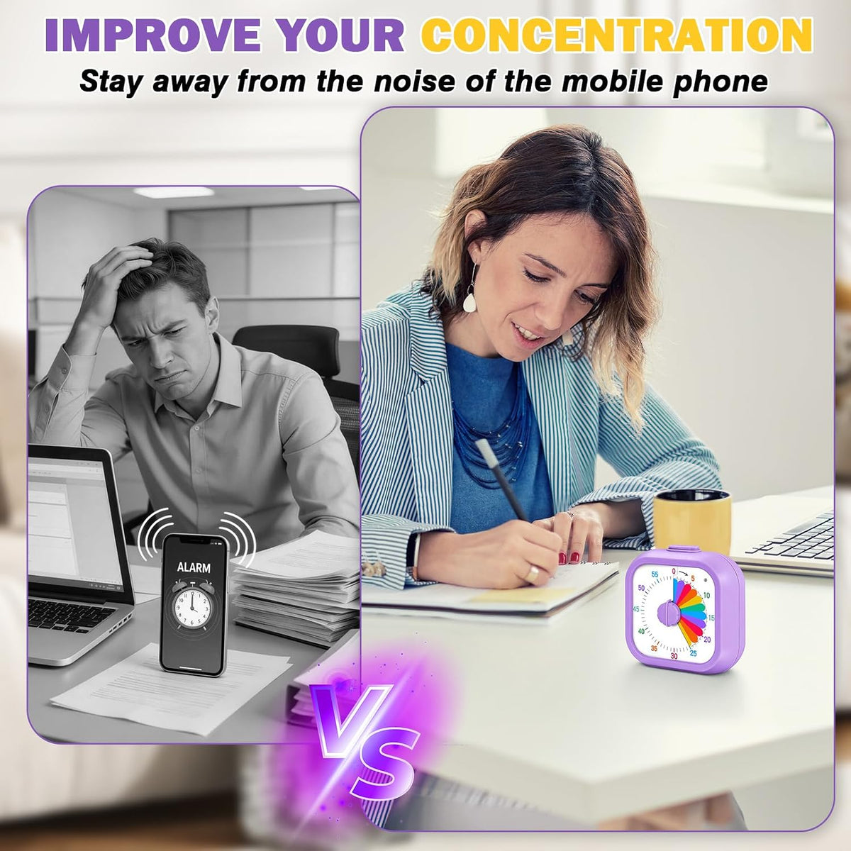 Visual Timer for Kids, 60 Minute Time Digital Pomodoro Timer Countdown with Silent Pause Function for Classroom Kitchen Study Cooking Meetings ADHD Rainbow Pattern(Blue)