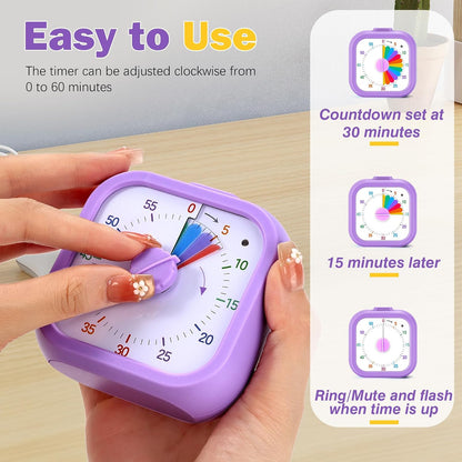 Visual Timer for Kids, 60 Minute Time Digital Pomodoro Timer Countdown with Silent Pause Function for Classroom Kitchen Study Cooking Meetings ADHD Rainbow Pattern(Blue)