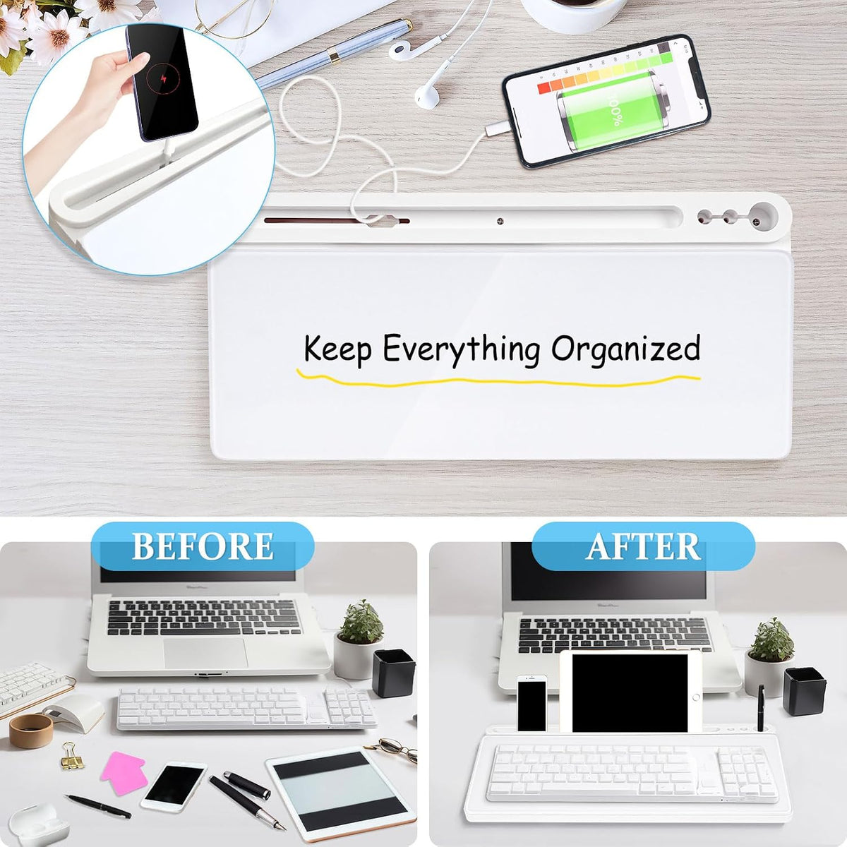 Glass Desk Whiteboard Small Dry Erase Board, White