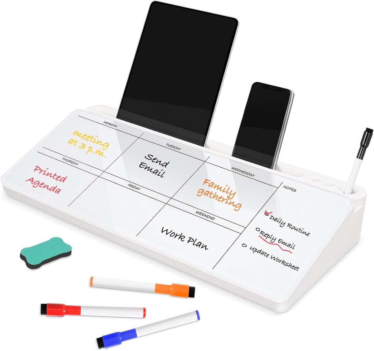Glass Desk Whiteboard Small Dry Erase Board, White