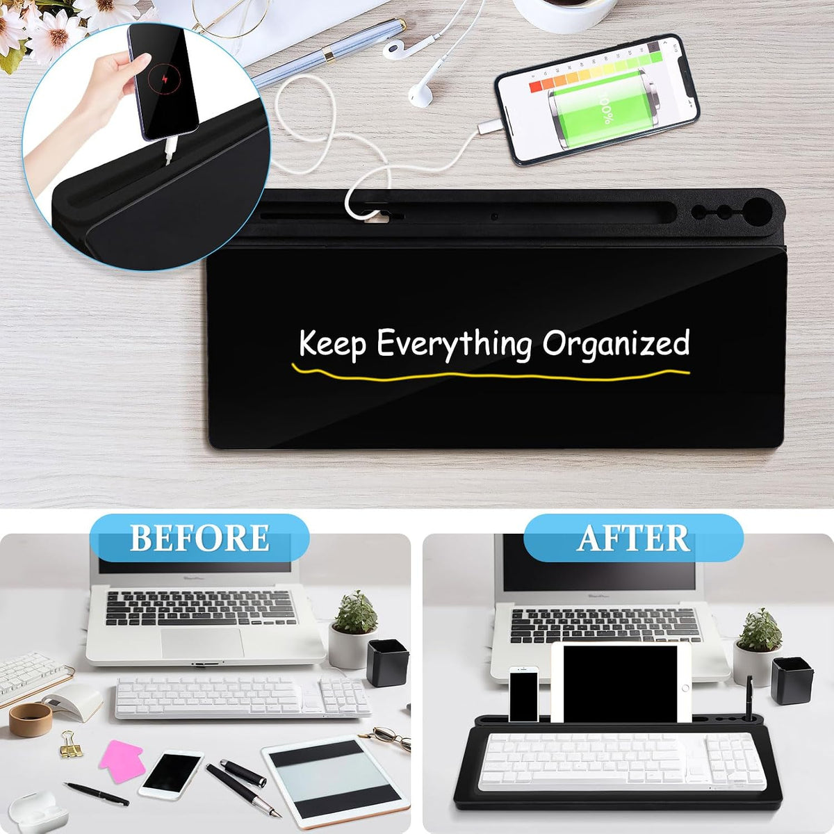 Glass Desk Whiteboard Small Dry Erase Board, White