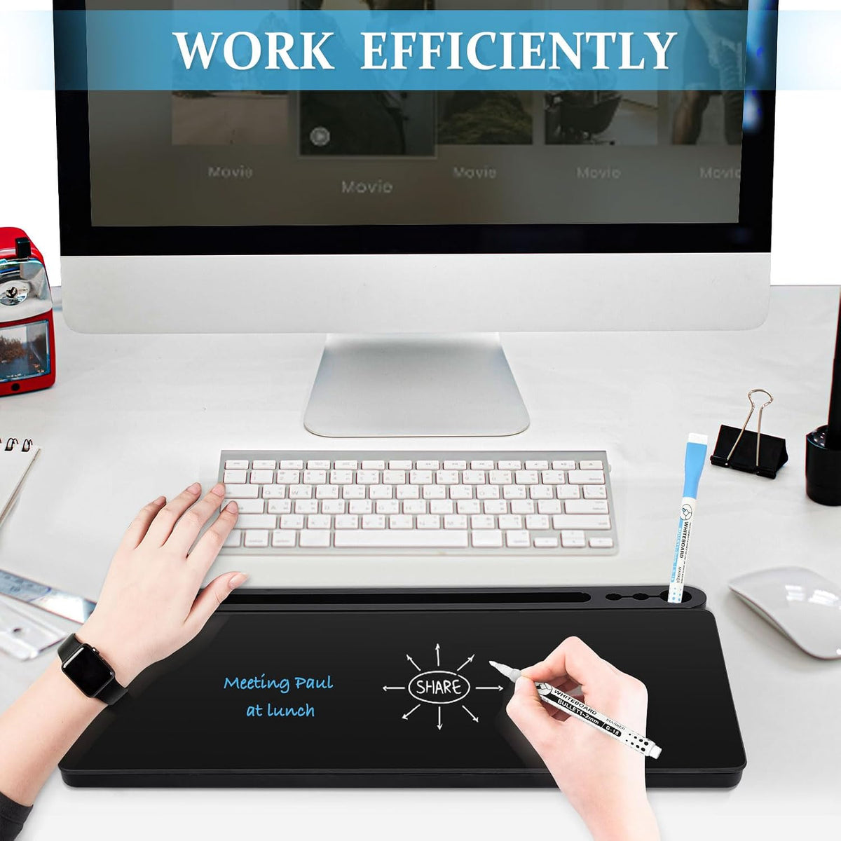 Glass Desk Whiteboard Small Dry Erase Board, White