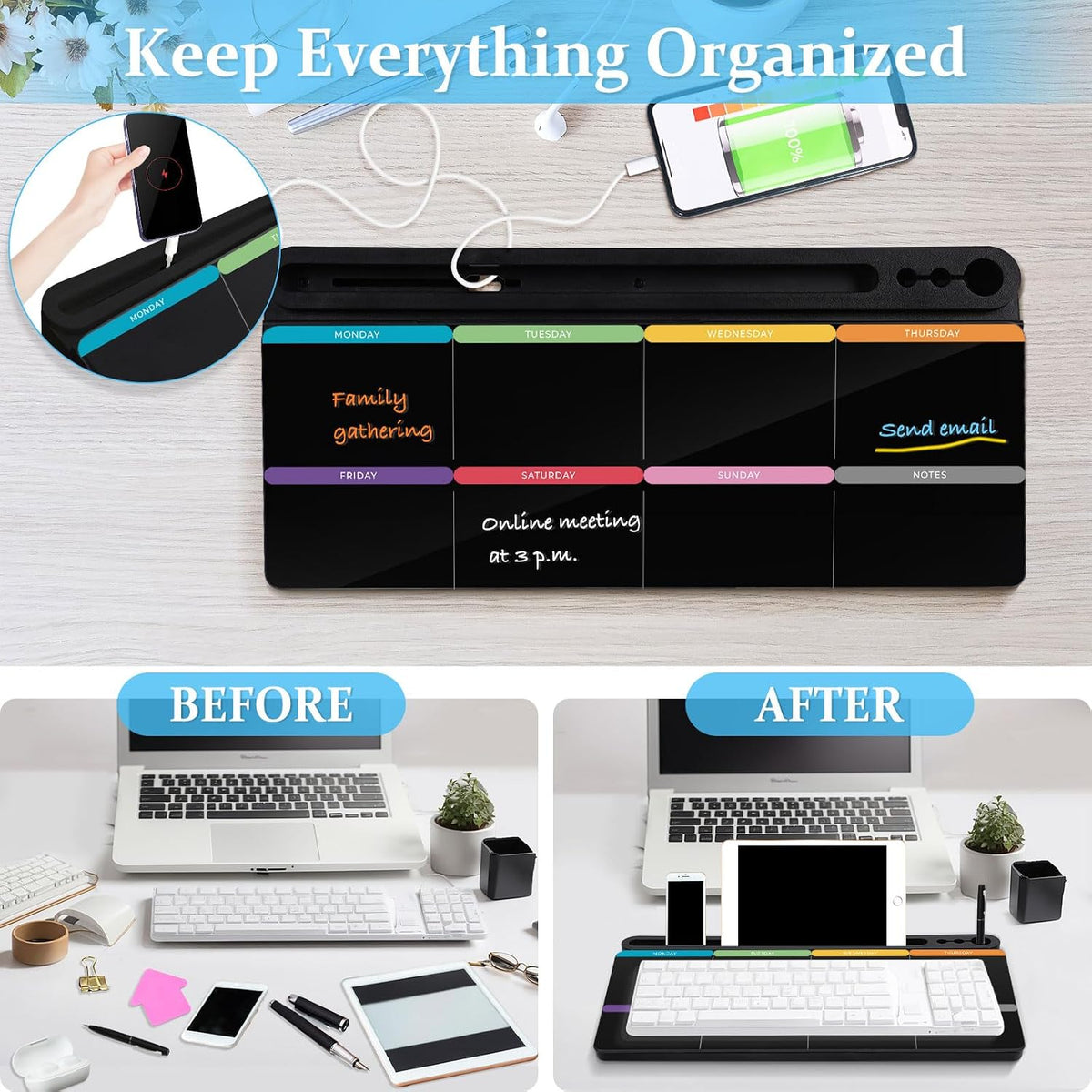 Glass Desk Whiteboard Small Dry Erase Board, White
