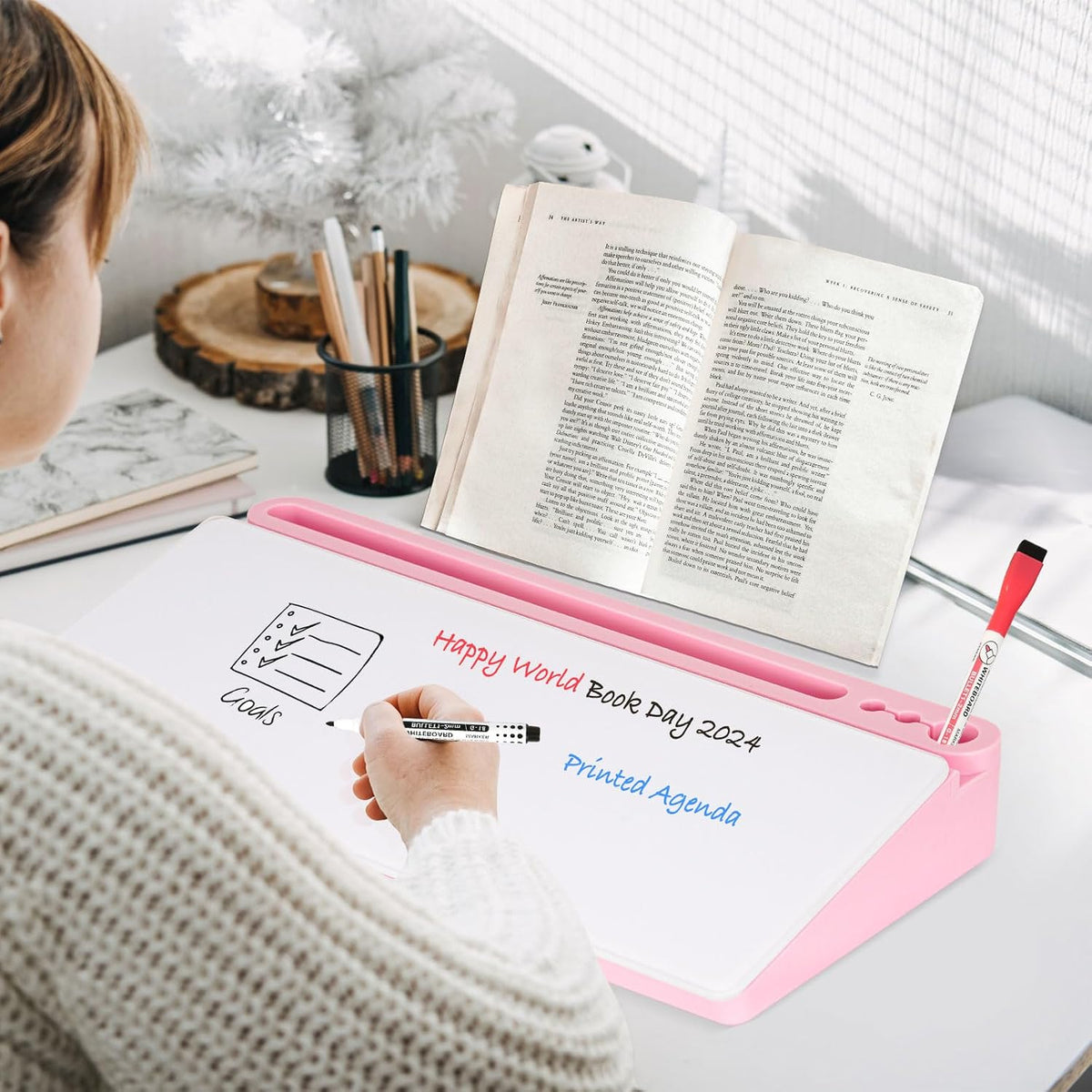 Glass Desk Whiteboard Small Dry Erase Board, White