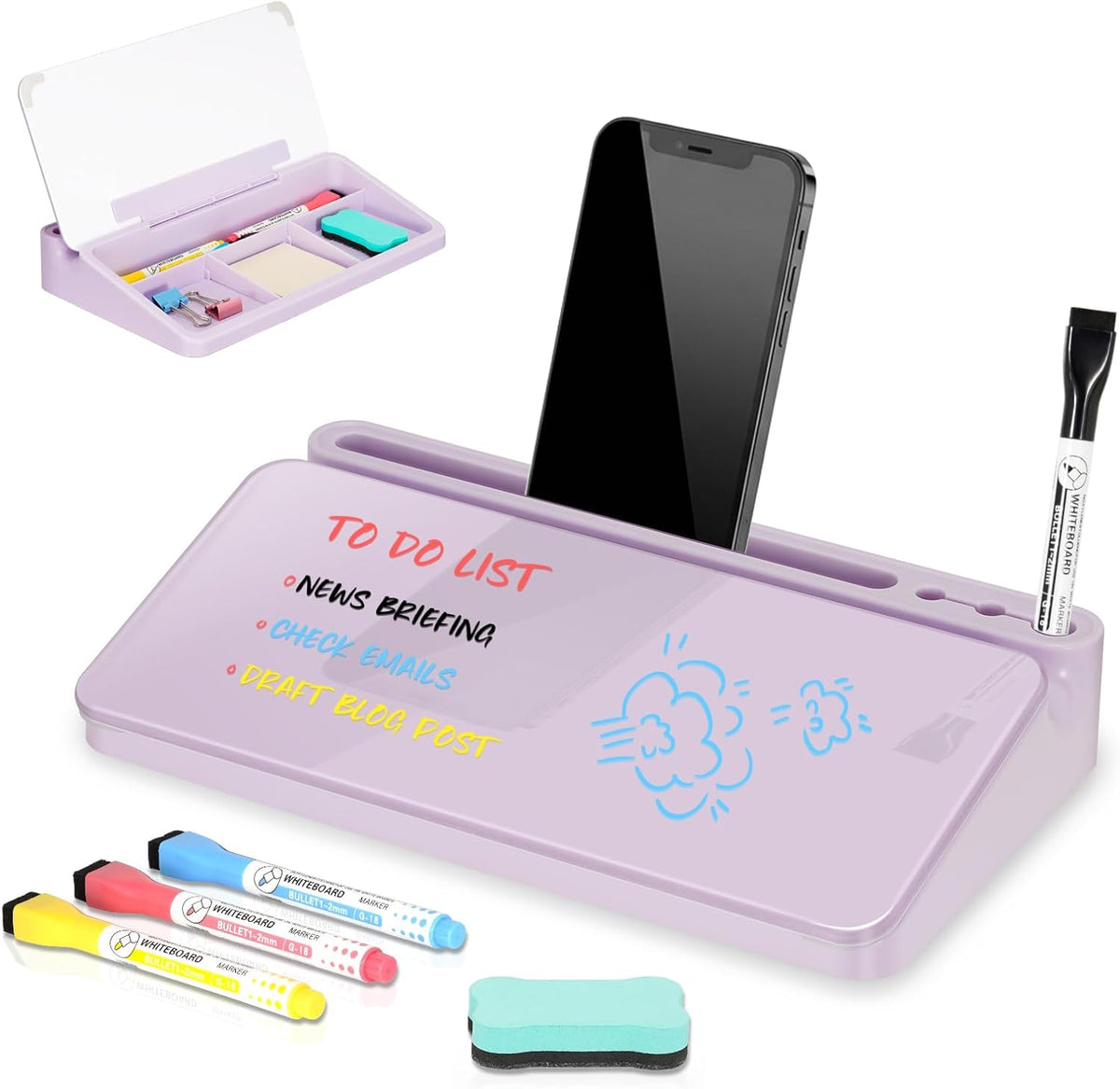 Glass Desk Whiteboard Small Dry Erase Board, White