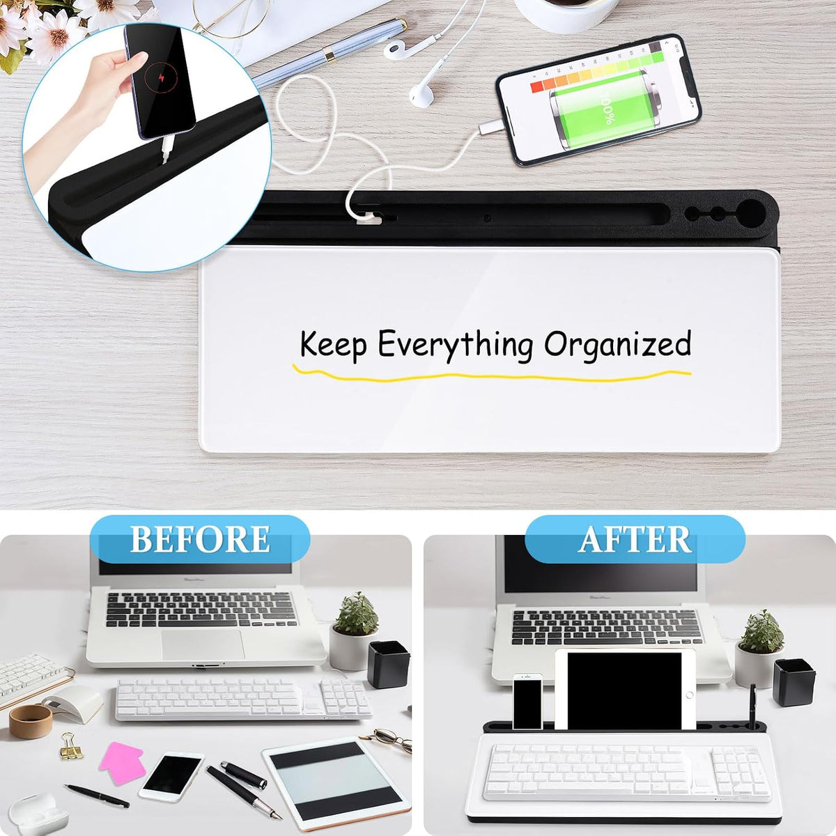 Glass Desk Whiteboard Small Dry Erase Board, White