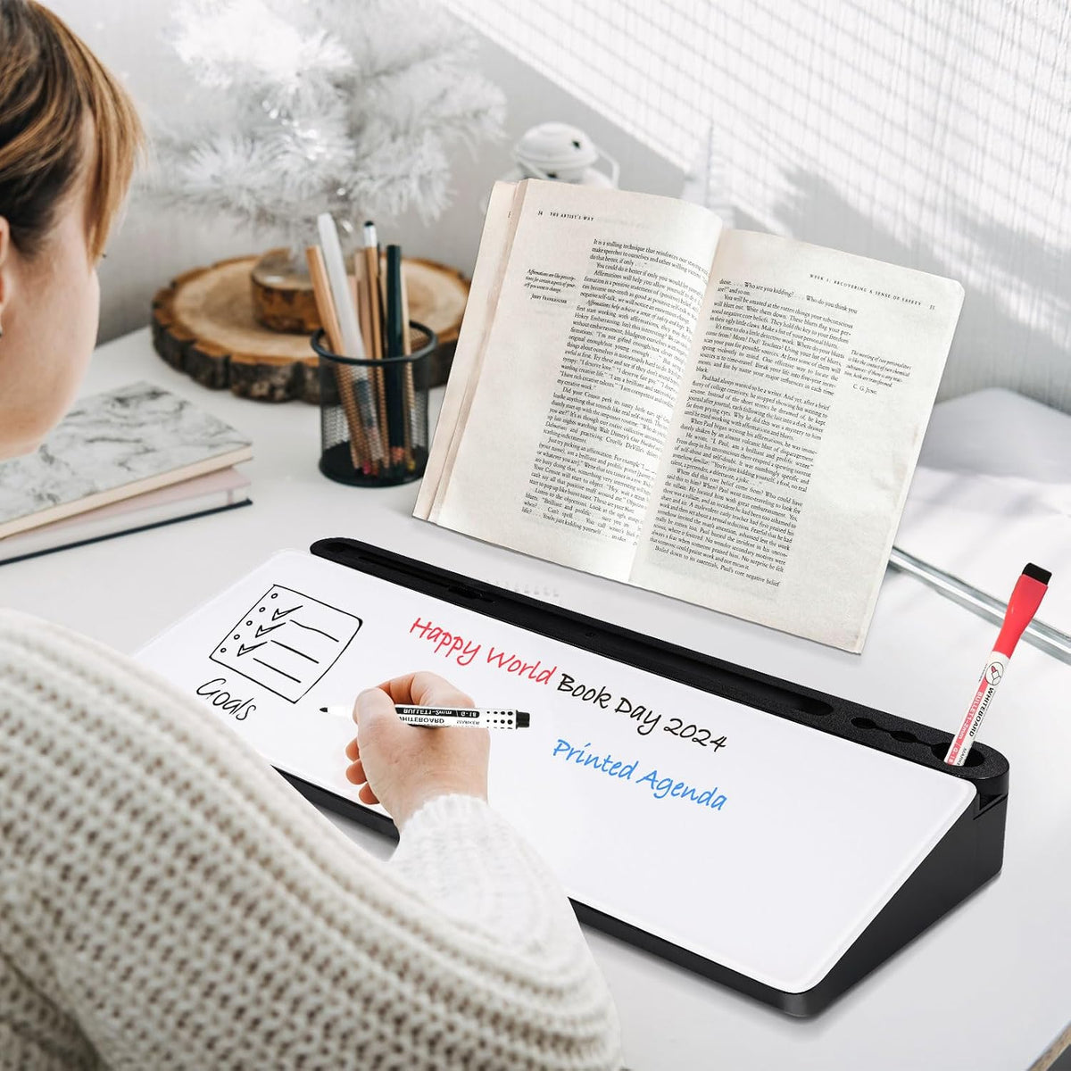 Glass Desk Whiteboard Small Dry Erase Board, White