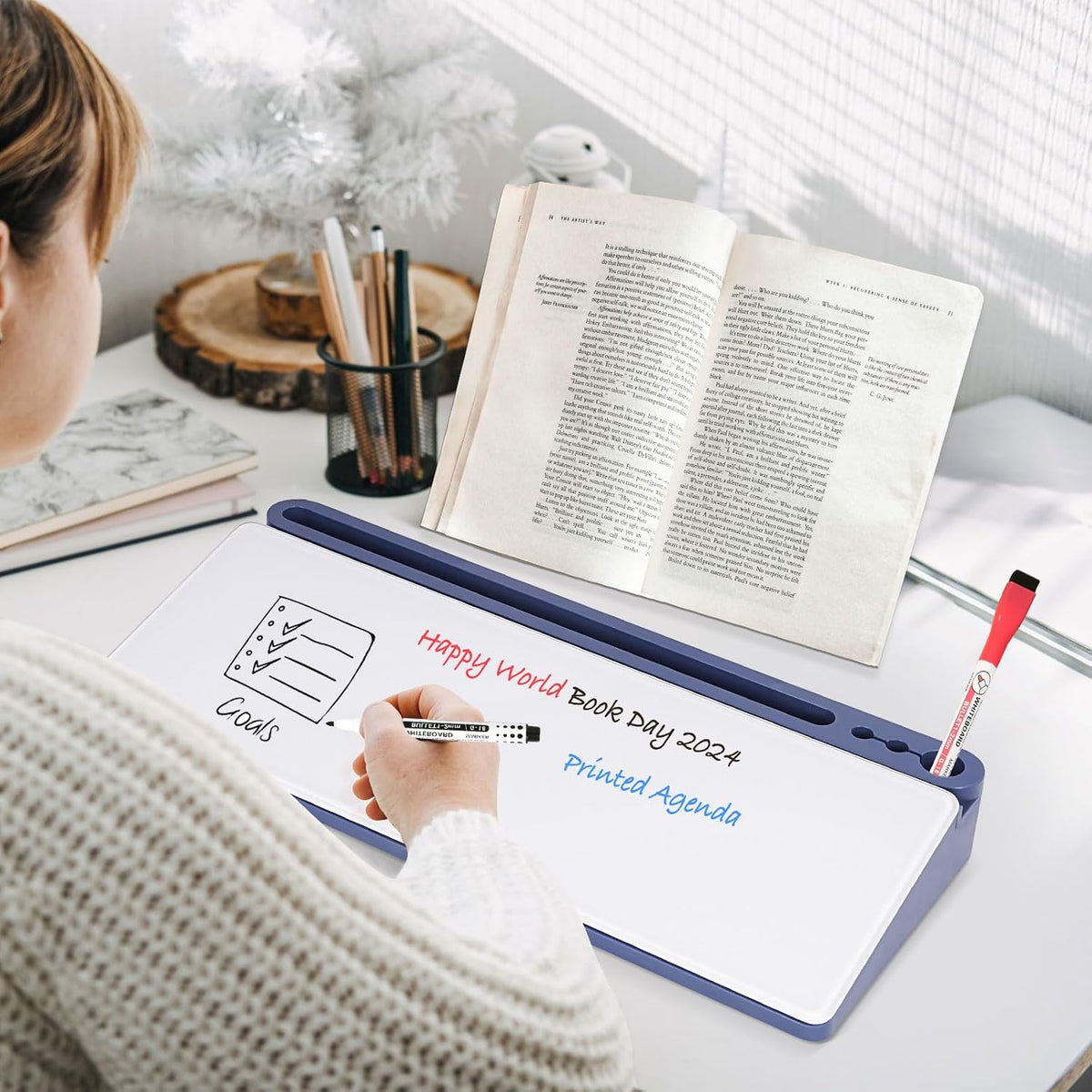 Glass Desk Whiteboard Small Dry Erase Board, White