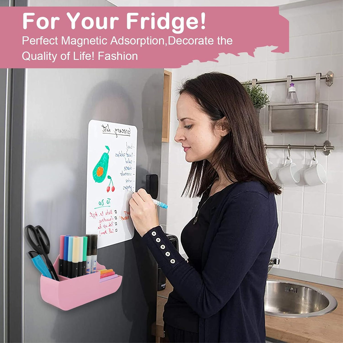 Magnetic Pen Holder,2 Pack Magnetic Dry Erase Marker Holder with Generous Compartments,Strong Magnet Storage Marker Pen Pencil Organizer for Refrigerator,Whiteboard,Locker Accessories
