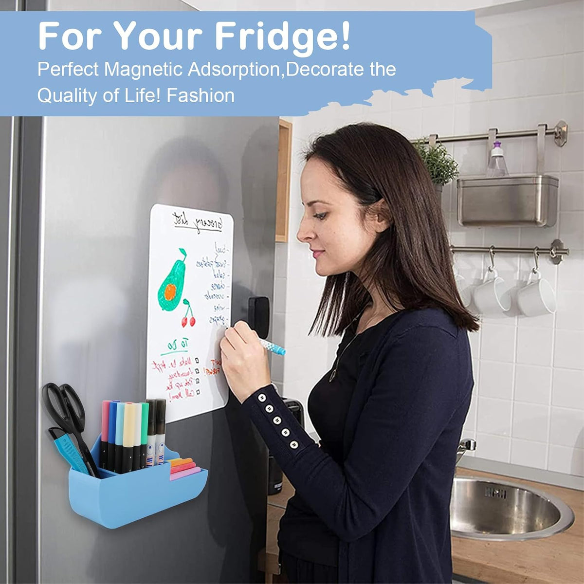 Magnetic Pen Holder,2 Pack Magnetic Dry Erase Marker Holder with Generous Compartments,Strong Magnet Storage Marker Pen Pencil Organizer for Refrigerator,Whiteboard,Locker Accessories