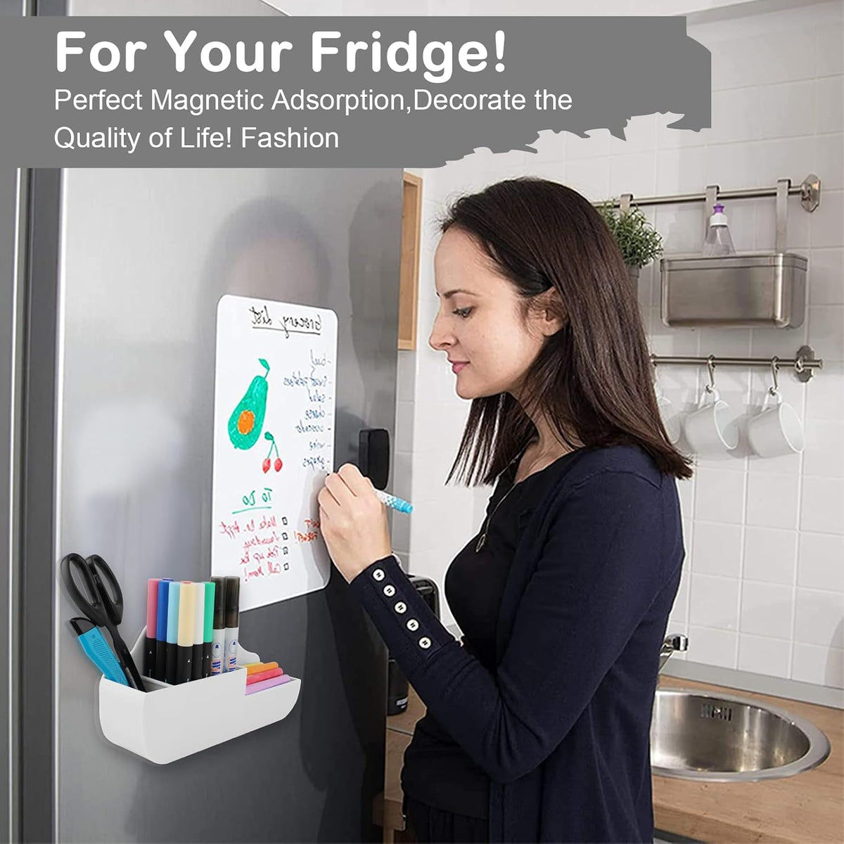 Magnetic Pen Holder,2 Pack Magnetic Dry Erase Marker Holder with Generous Compartments,Strong Magnet Storage Marker Pen Pencil Organizer for Refrigerator,Whiteboard,Locker Accessories