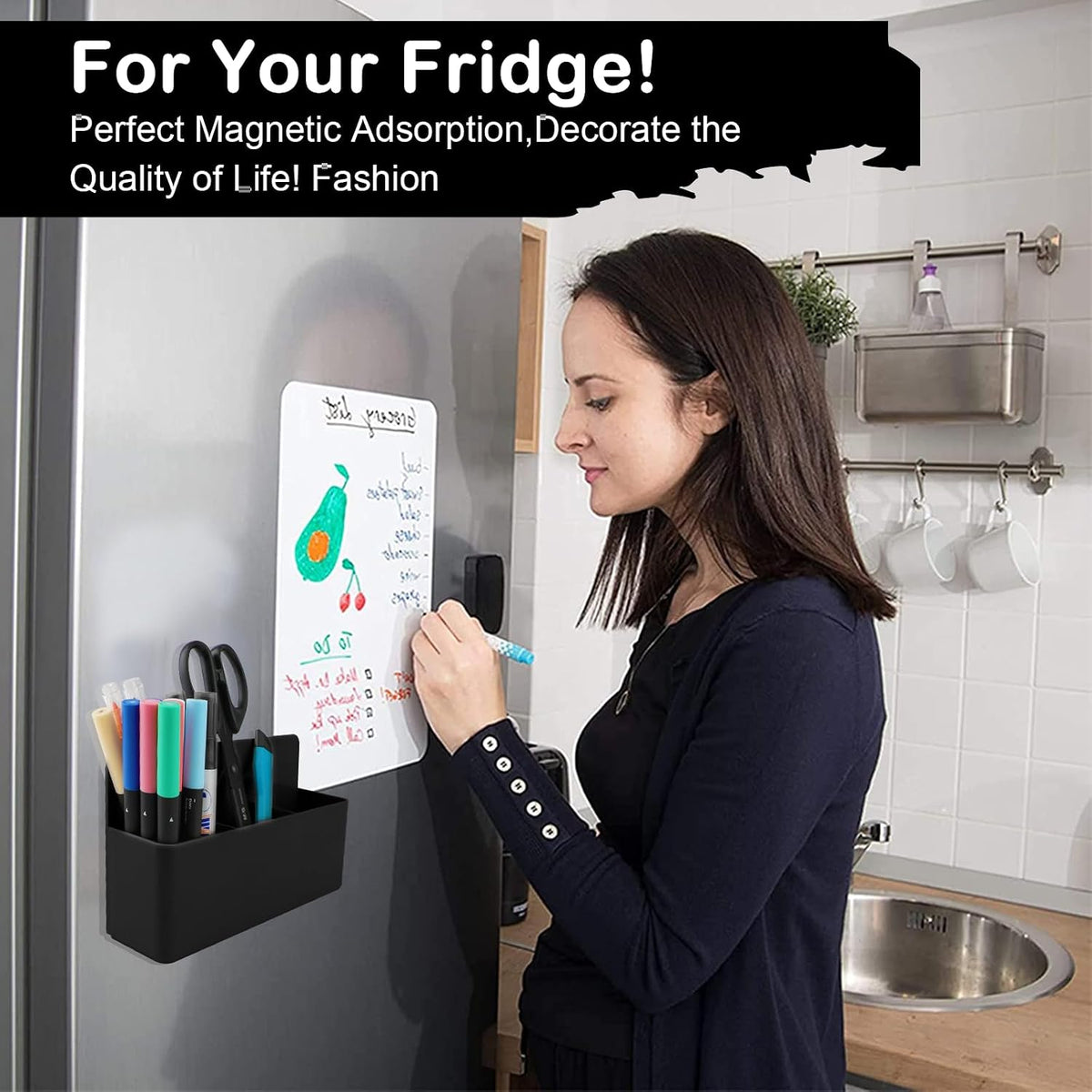 Magnetic Pen Holder,2 Pack Magnetic Dry Erase Marker Holder with Generous Compartments,Strong Magnet Storage Marker Pen Pencil Organizer for Refrigerator,Whiteboard,Locker Accessories