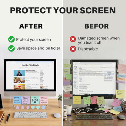 Monitor Memo Board Holder 14"x5", Office Organization Memo Holders for Computer Sticky Note Holder, Space-Saving Under Monitor, Movable & Reusable, Screen Saver for Office & Home Desktop Decor
