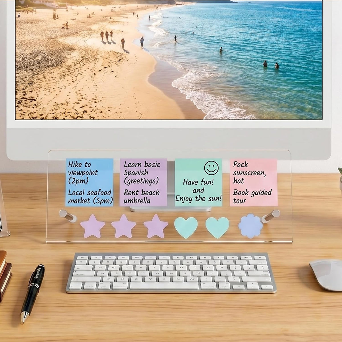 Monitor Memo Board Holder 14"x5", Office Organization Memo Holders for Computer Sticky Note Holder, Space-Saving Under Monitor, Movable & Reusable, Screen Saver for Office & Home Desktop Decor