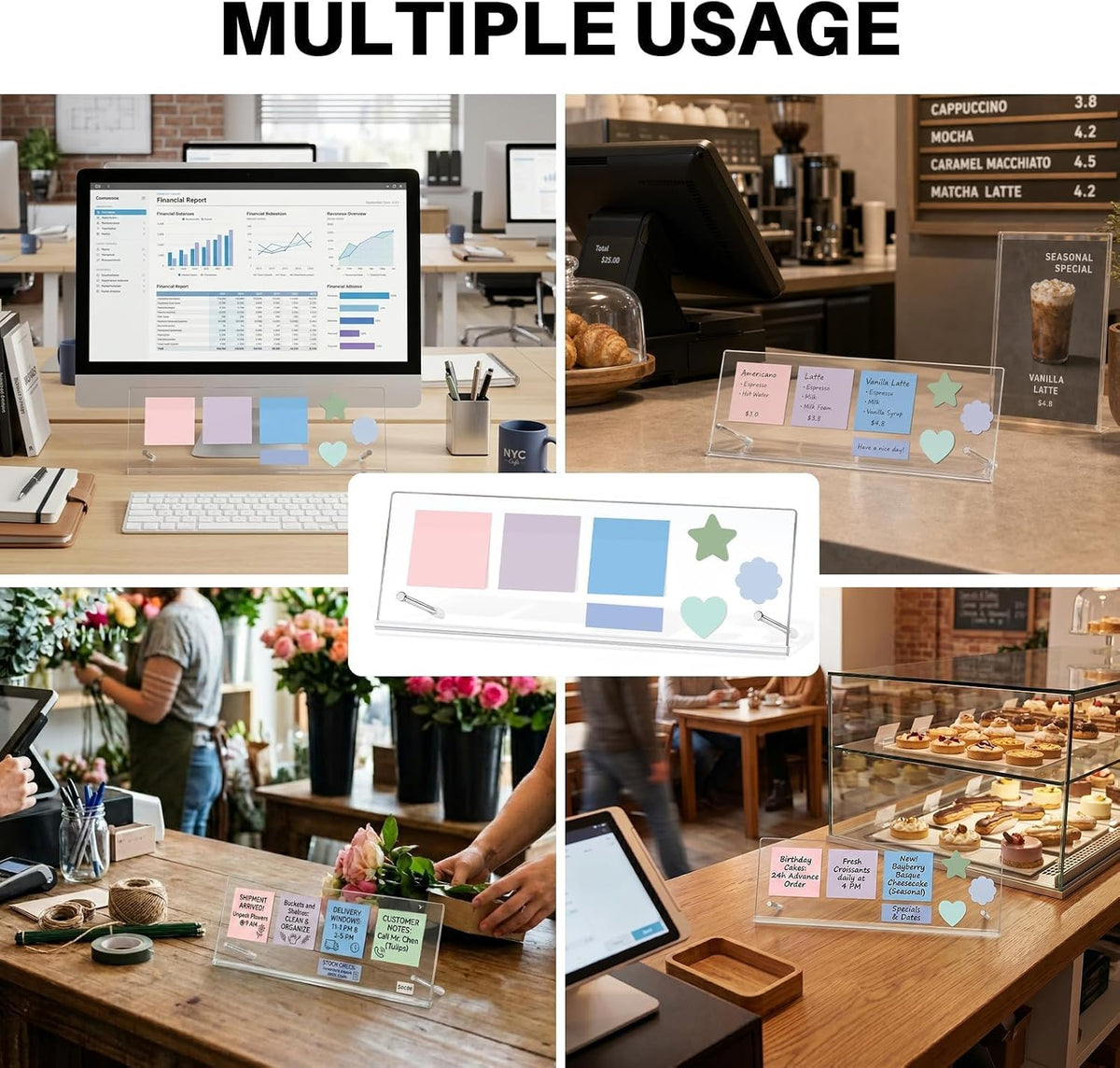 Monitor Memo Board Holder 14"x5", Office Organization Memo Holders for Computer Sticky Note Holder, Space-Saving Under Monitor, Movable & Reusable, Screen Saver for Office & Home Desktop Decor