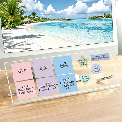 Monitor Memo Board Holder 14"x5", Office Organization Memo Holders for Computer Sticky Note Holder, Space-Saving Under Monitor, Movable & Reusable, Screen Saver for Office & Home Desktop Decor