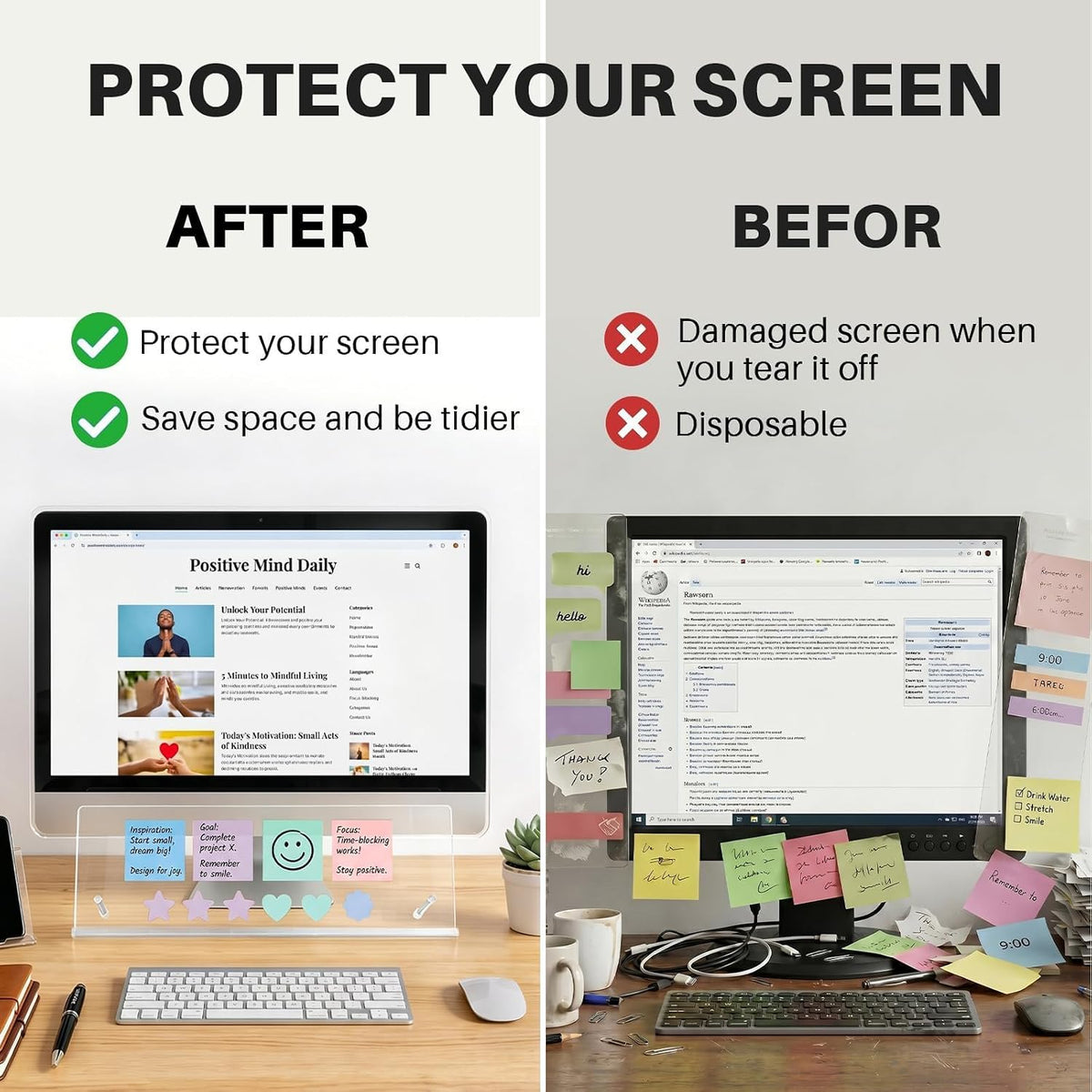 Monitor Memo Board Holder 14"x5", Office Organization Memo Holders for Computer Sticky Note Holder, Space-Saving Under Monitor, Movable & Reusable, Screen Saver for Office & Home Desktop Decor