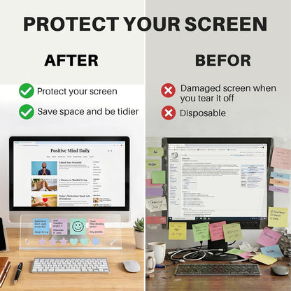 Monitor Memo Board Holder 14"x5", Office Organization Memo Holders for Computer Sticky Note Holder, Space-Saving Under Monitor, Movable & Reusable, Screen Saver for Office & Home Desktop Decor
