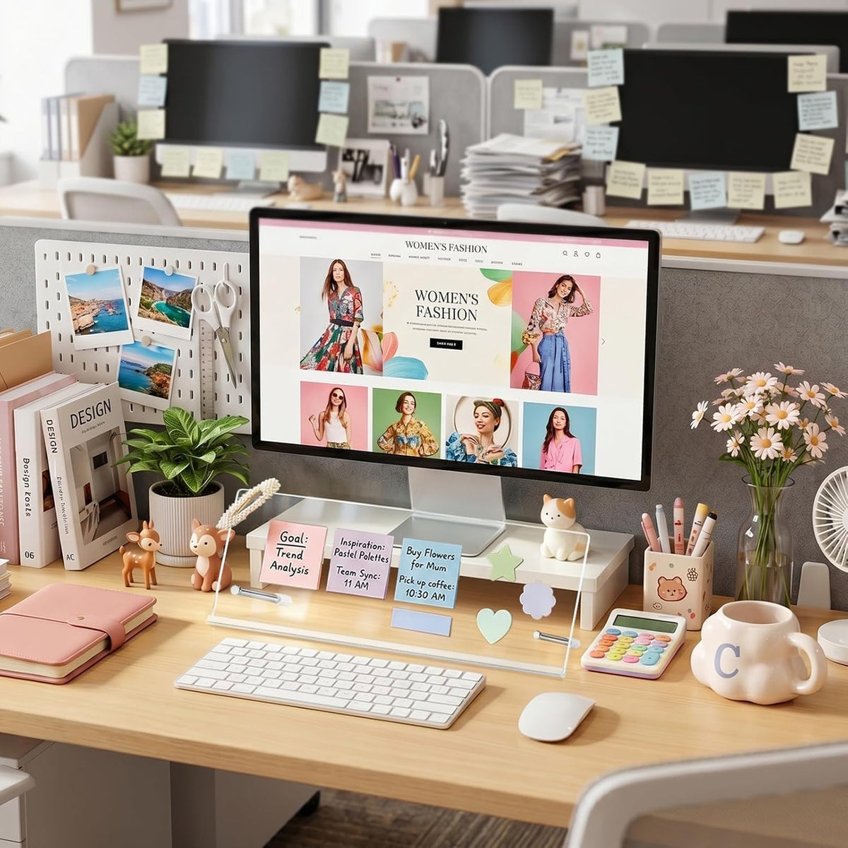 Monitor Memo Board Holder 14"x5", Office Organization Memo Holders for Computer Sticky Note Holder, Space-Saving Under Monitor, Movable & Reusable, Screen Saver for Office & Home Desktop Decor
