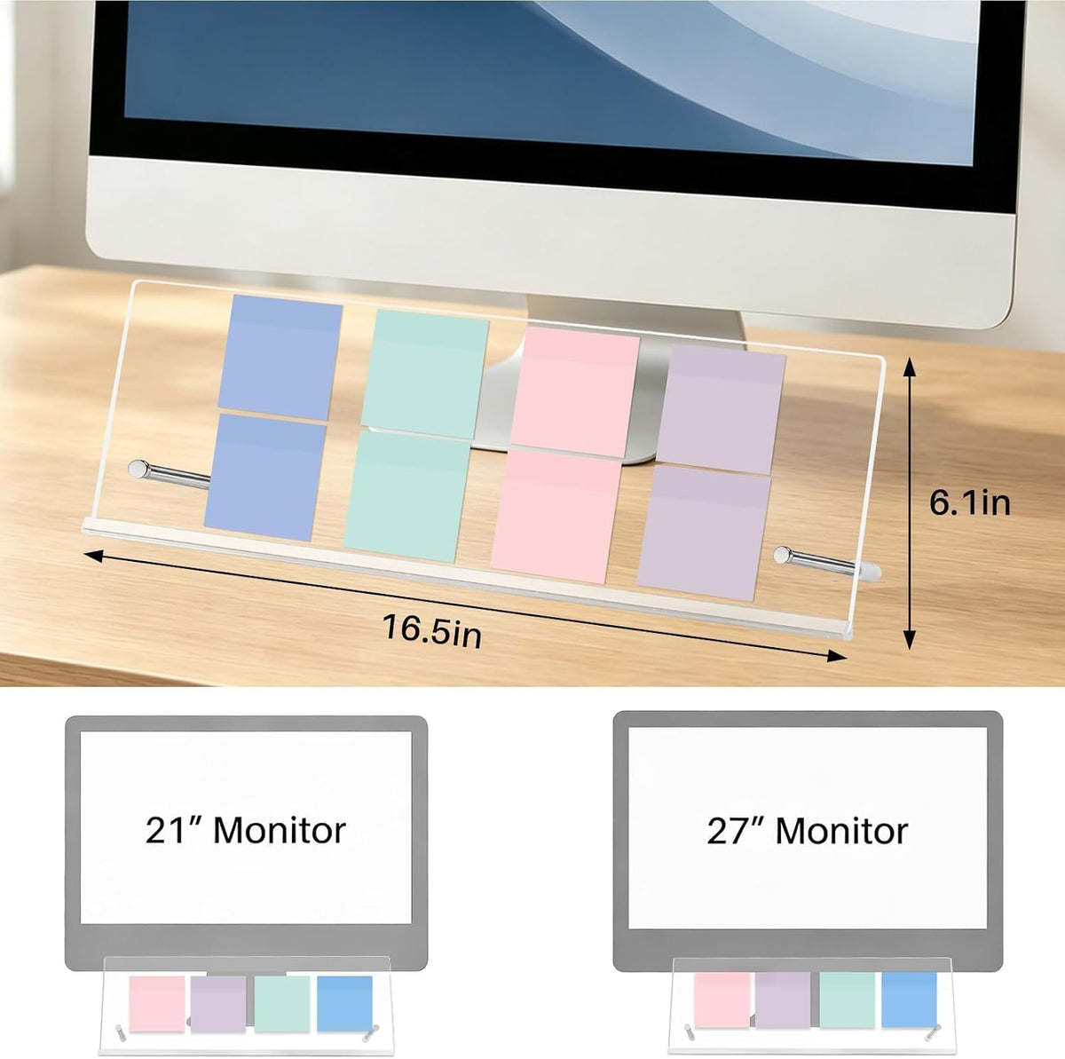 Monitor Memo Board Holder 14"x5", Office Organization Memo Holders for Computer Sticky Note Holder, Space-Saving Under Monitor, Movable & Reusable, Screen Saver for Office & Home Desktop Decor