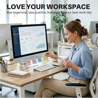 Monitor Memo Board Holder 14"x5", Office Organization Memo Holders for Computer Sticky Note Holder, Space-Saving Under Monitor, Movable & Reusable, Screen Saver for Office & Home Desktop Decor