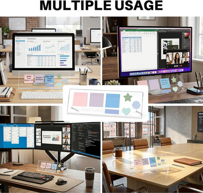 Monitor Memo Board Holder 14"x5", Office Organization Memo Holders for Computer Sticky Note Holder, Space-Saving Under Monitor, Movable & Reusable, Screen Saver for Office & Home Desktop Decor
