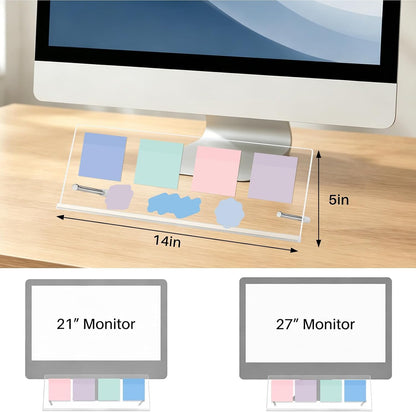 Monitor Memo Board Holder 14"x5", Office Organization Memo Holders for Computer Sticky Note Holder, Space-Saving Under Monitor, Movable & Reusable, Screen Saver for Office & Home Desktop Decor