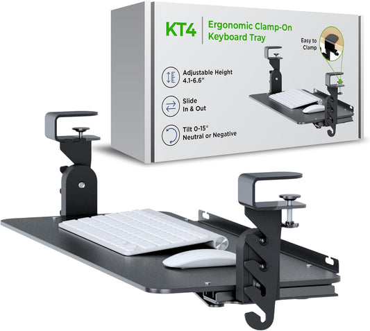 Keyboard Tray Under Desk Slide Out Clamp On (Black)