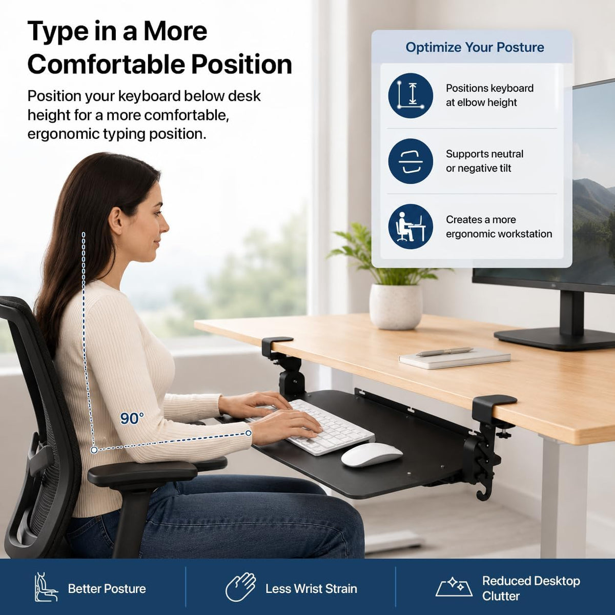 Keyboard Tray Under Desk Slide Out Clamp On (Black)