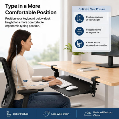 Keyboard Tray Under Desk Slide Out Clamp On (Black)