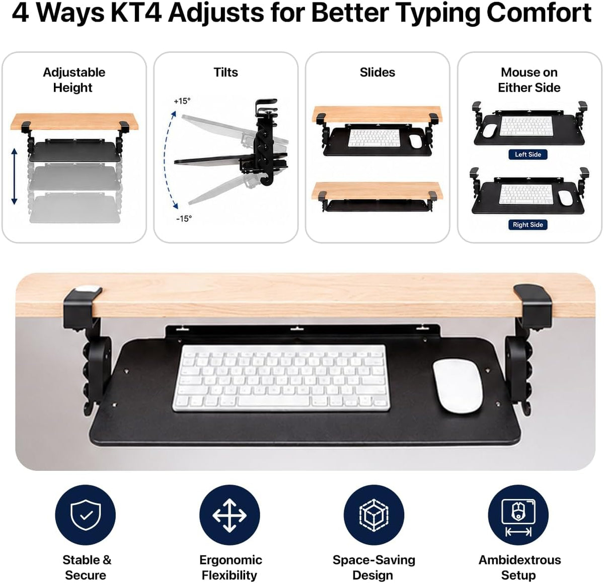Keyboard Tray Under Desk Slide Out Clamp On (Black)