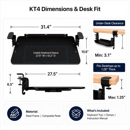 Keyboard Tray Under Desk Slide Out Clamp On (Black)