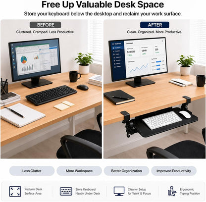 Keyboard Tray Under Desk Slide Out Clamp On (Black)