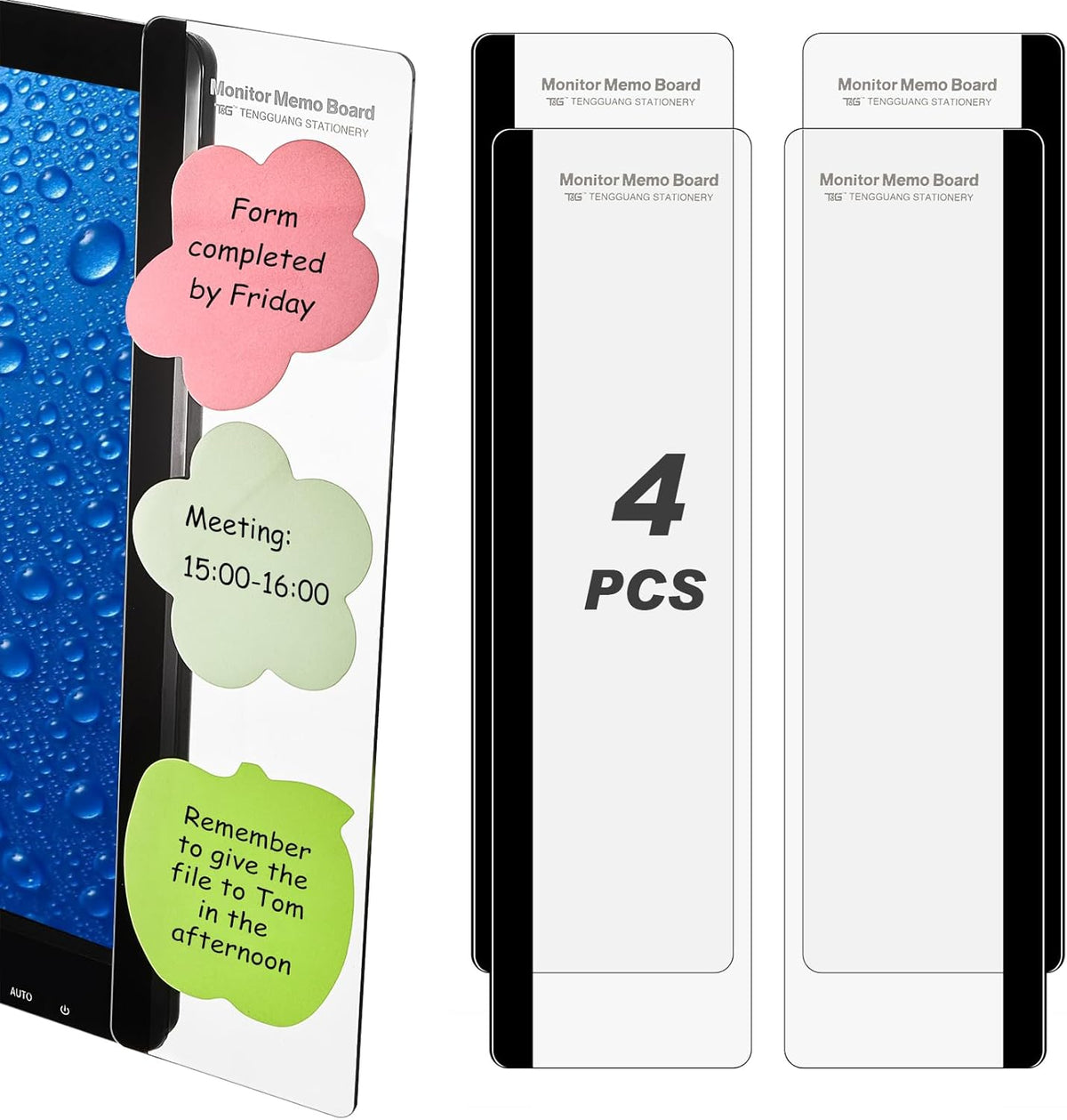 4 Pieces Monitor Memo Board for Computer Transparent Acrylic