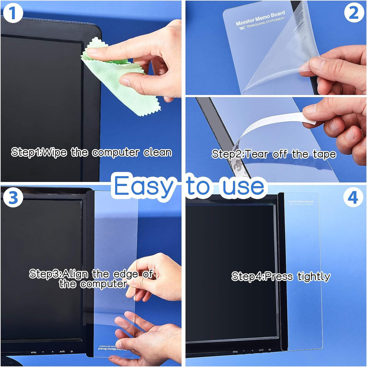4 Pieces Monitor Memo Board for Computer Transparent Acrylic