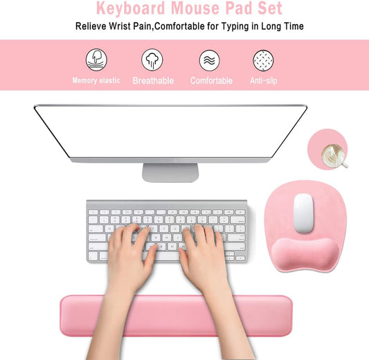 Memory Foam Set Wrist Rest Pad & Mouse Wrist Rest Support,Ergonomic Design for Office,Home,Laptop,Desktop Computer,Gaming Keyboard - Pink
