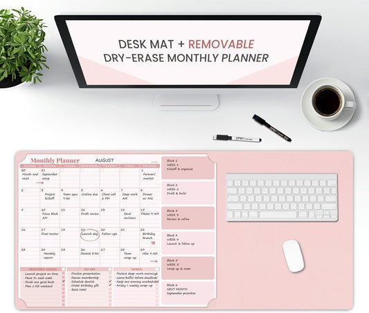 Pink Dry Erase Desk Mat,Large Multi-Use Dry Erase Desk Calendar