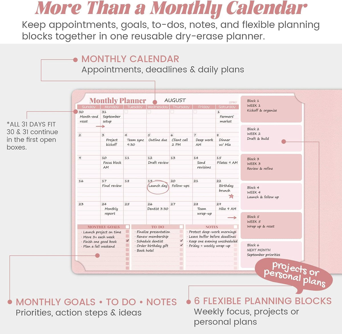 Pink Dry Erase Desk Mat,Large Multi-Use Dry Erase Desk Calendar