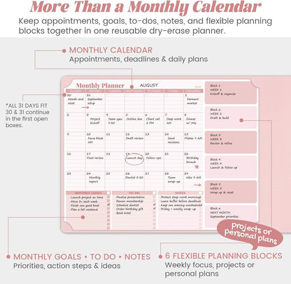Pink Dry Erase Desk Mat,Large Multi-Use Dry Erase Desk Calendar