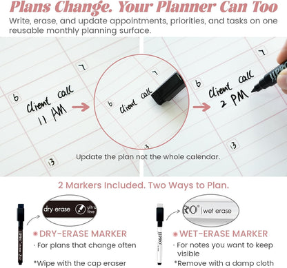 Pink Dry Erase Desk Mat,Large Multi-Use Dry Erase Desk Calendar