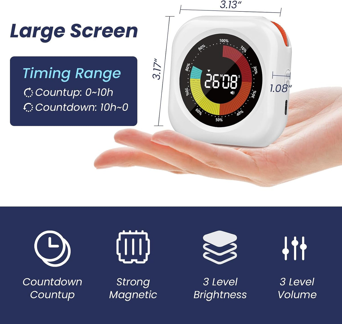 Visual Timer for Kids, Rechargeable 10-Hour Countdown/Up Timer