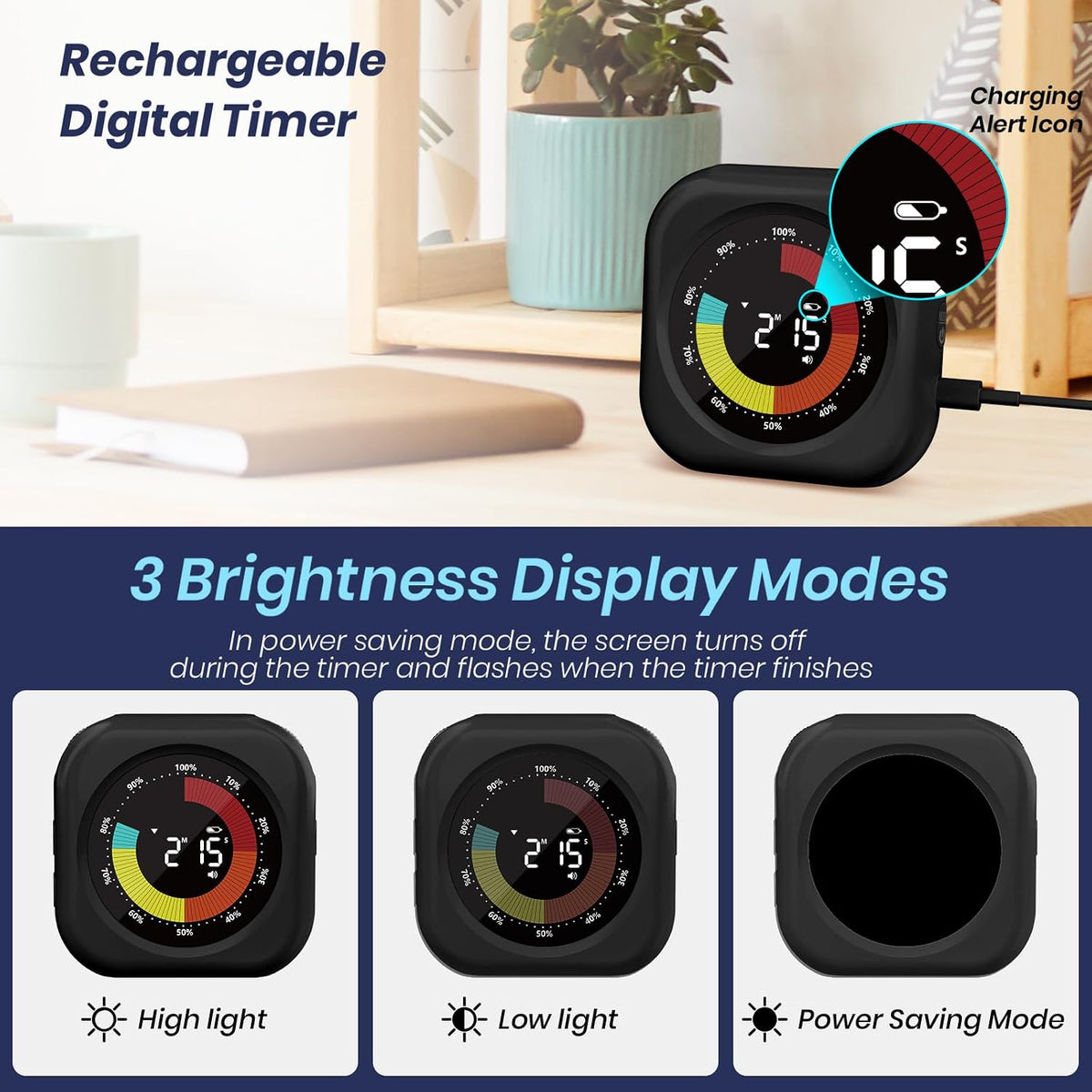 Visual Timer for Kids, Rechargeable 10-Hour Countdown/Up Timer