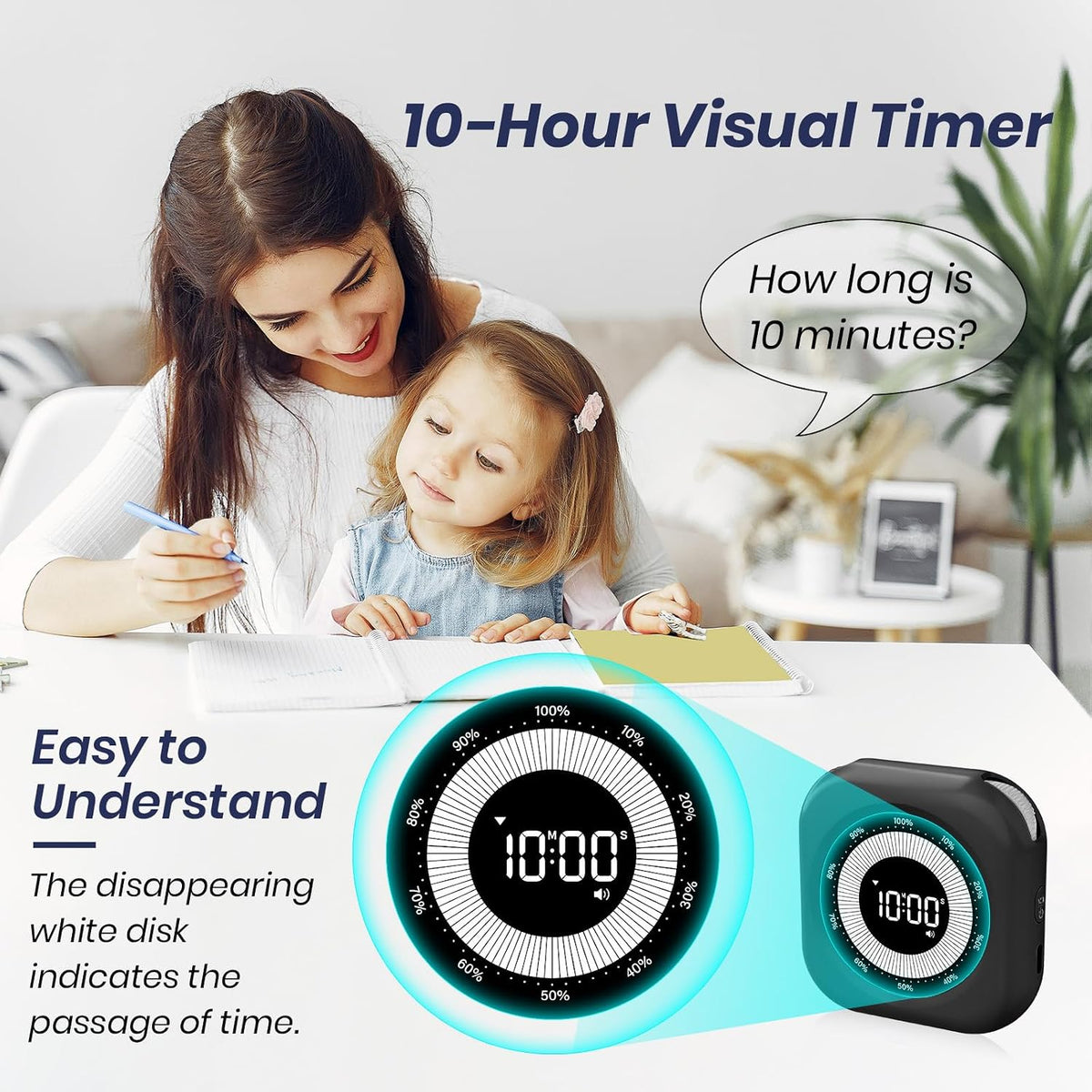 Visual Timer for Kids, Rechargeable 10-Hour Countdown/Up Timer