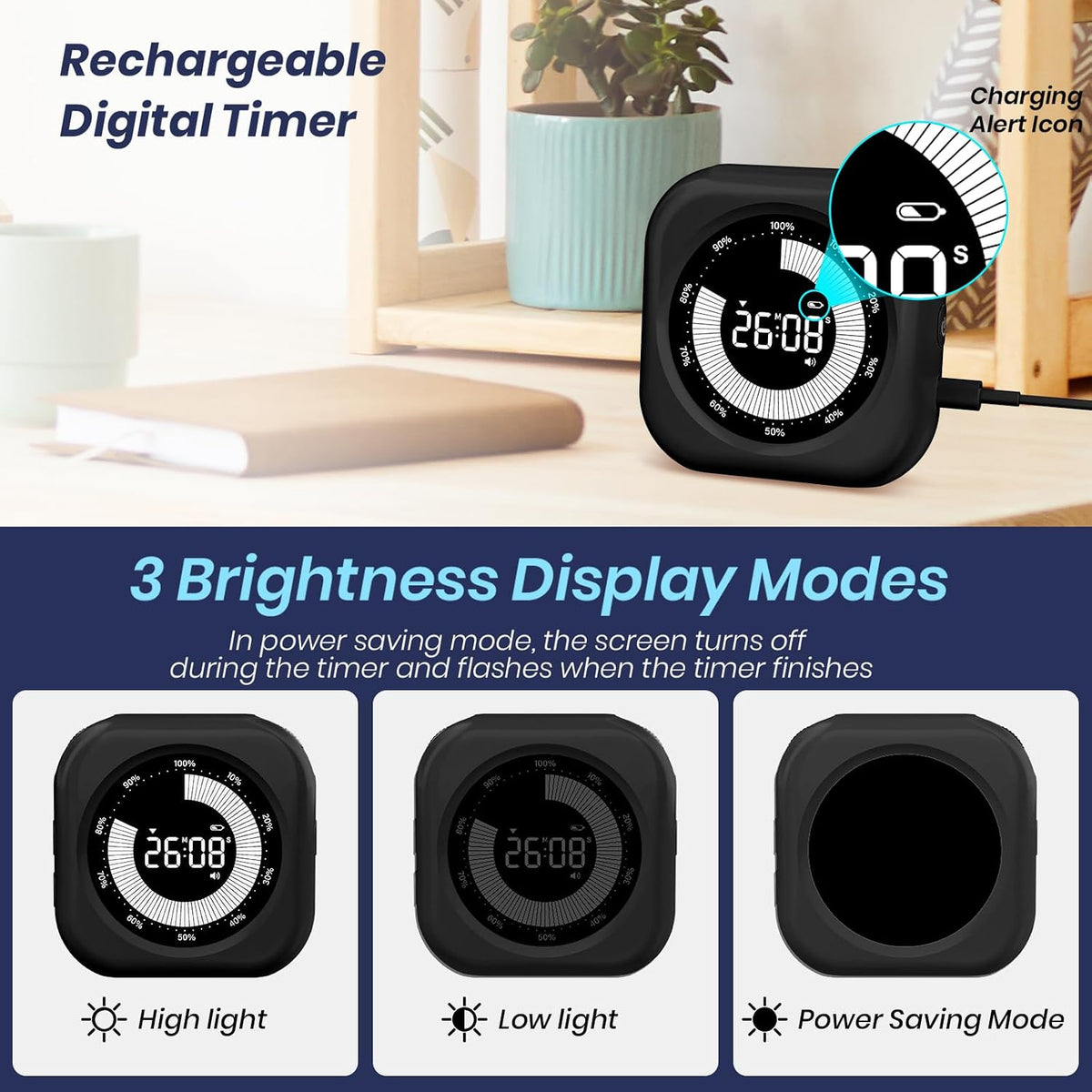 Visual Timer for Kids, Rechargeable 10-Hour Countdown/Up Timer
