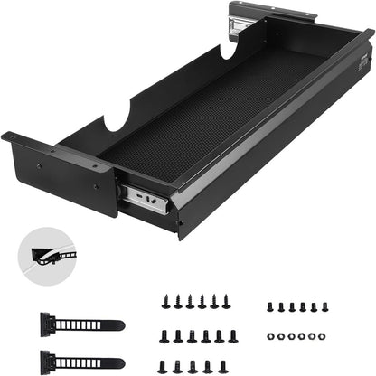 Under Desk Drawer Slide Out, 26 inch Under Desk Mounted Pull-out Drawer Attachment, Hidden Under Counter Drawers for office Home Sit Stand Workstation, Black
