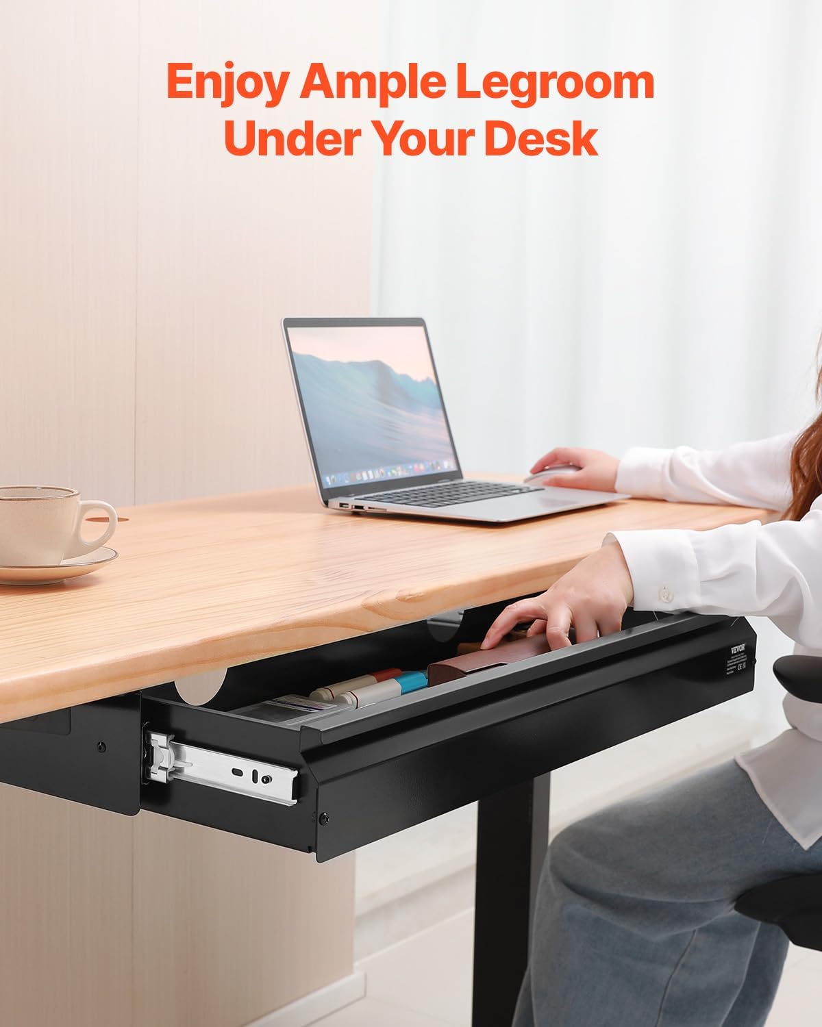 Under Desk Drawer Slide Out, 26 inch Under Desk Mounted Pull-out Drawer Attachment, Hidden Under Counter Drawers for office Home Sit Stand Workstation, Black